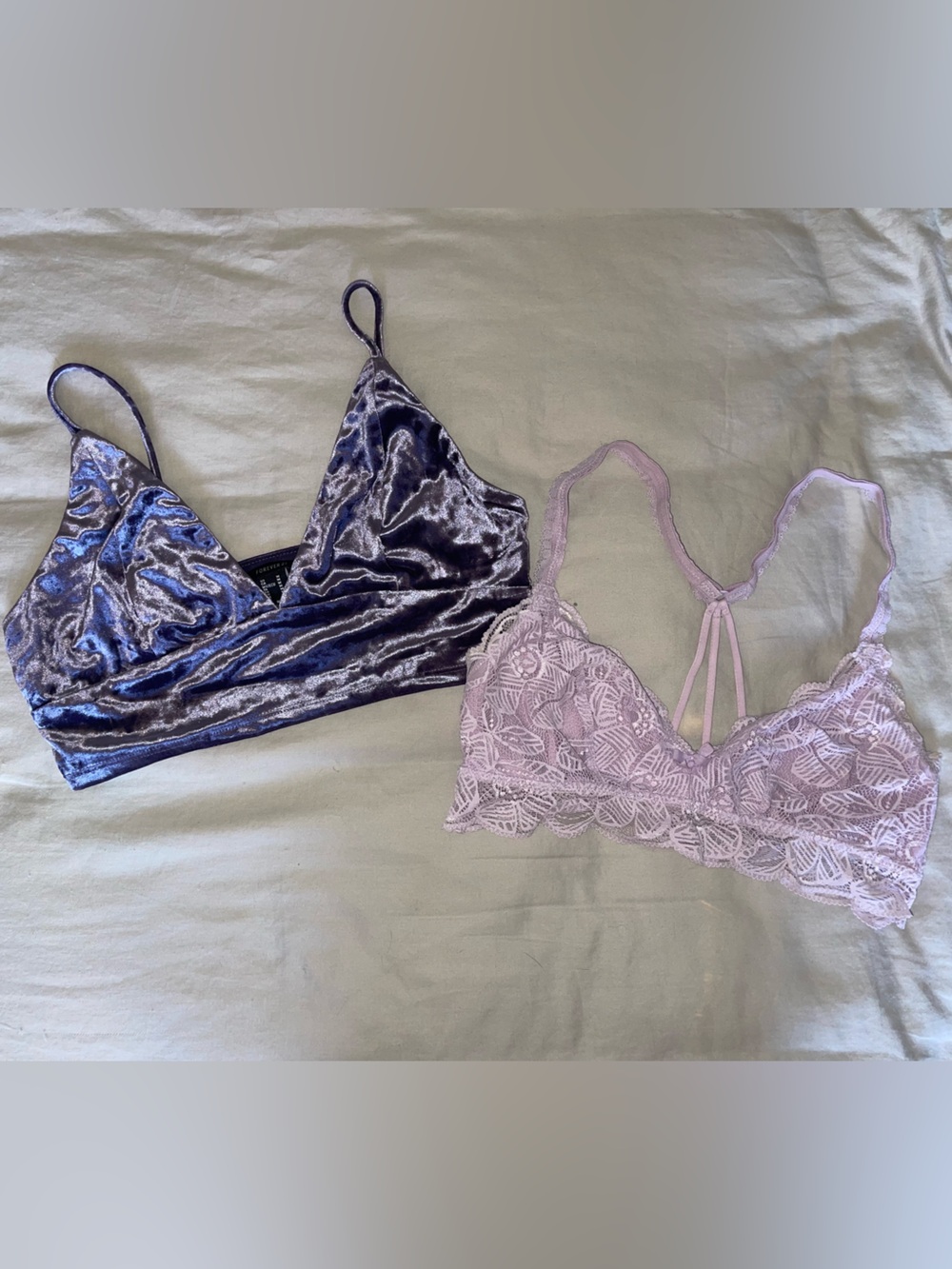 NEW Forever 21 & Aerie Velvet Triangle Bralette & Lavender Lace Bralette Set - M